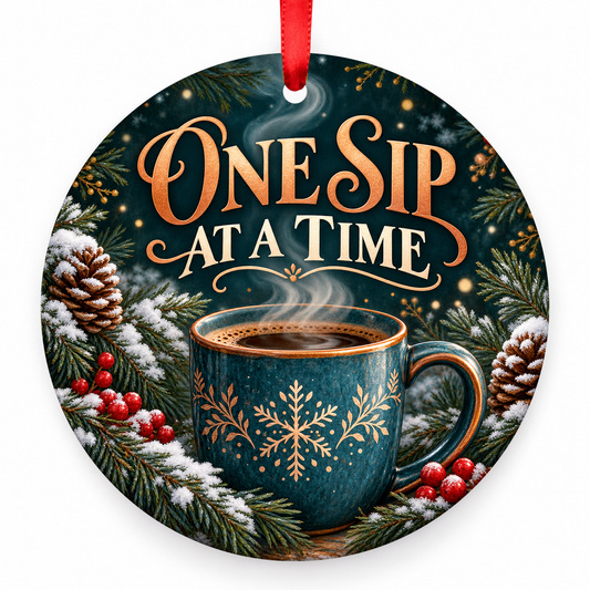 One Sip at a Time coffee Christmas ornament