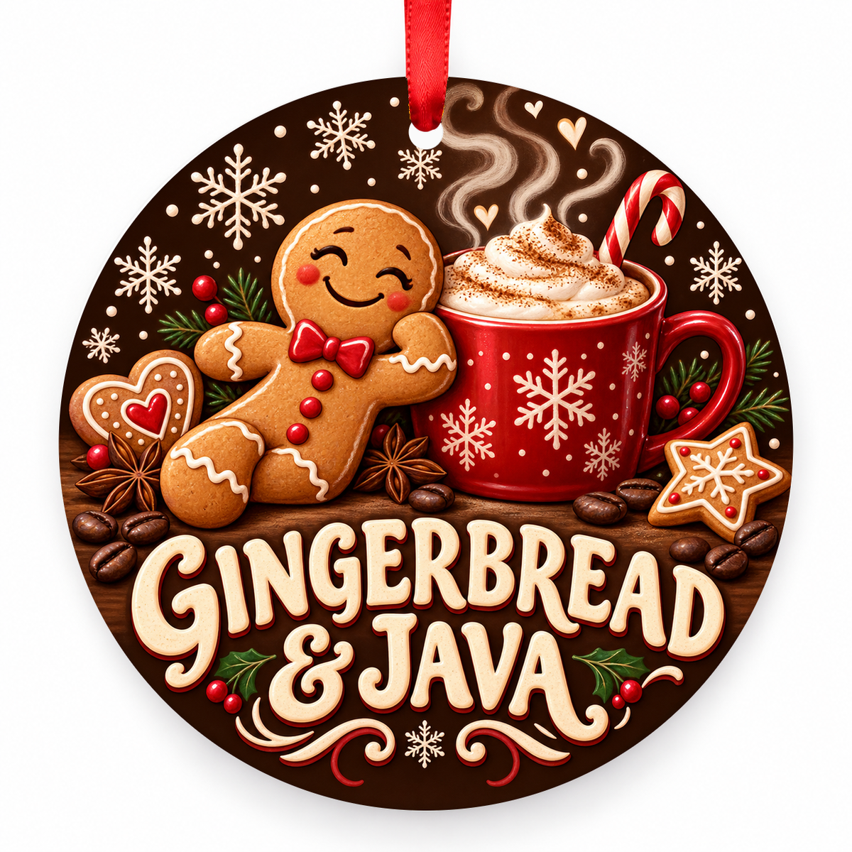 Gingerbread and Java coffee Christmas ornament