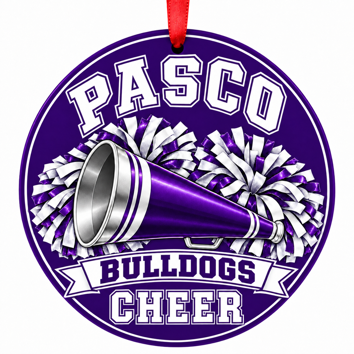 Pasco Senior High School Bulldogs cheer Christmas ornament – Megaphone and Pom-Poms