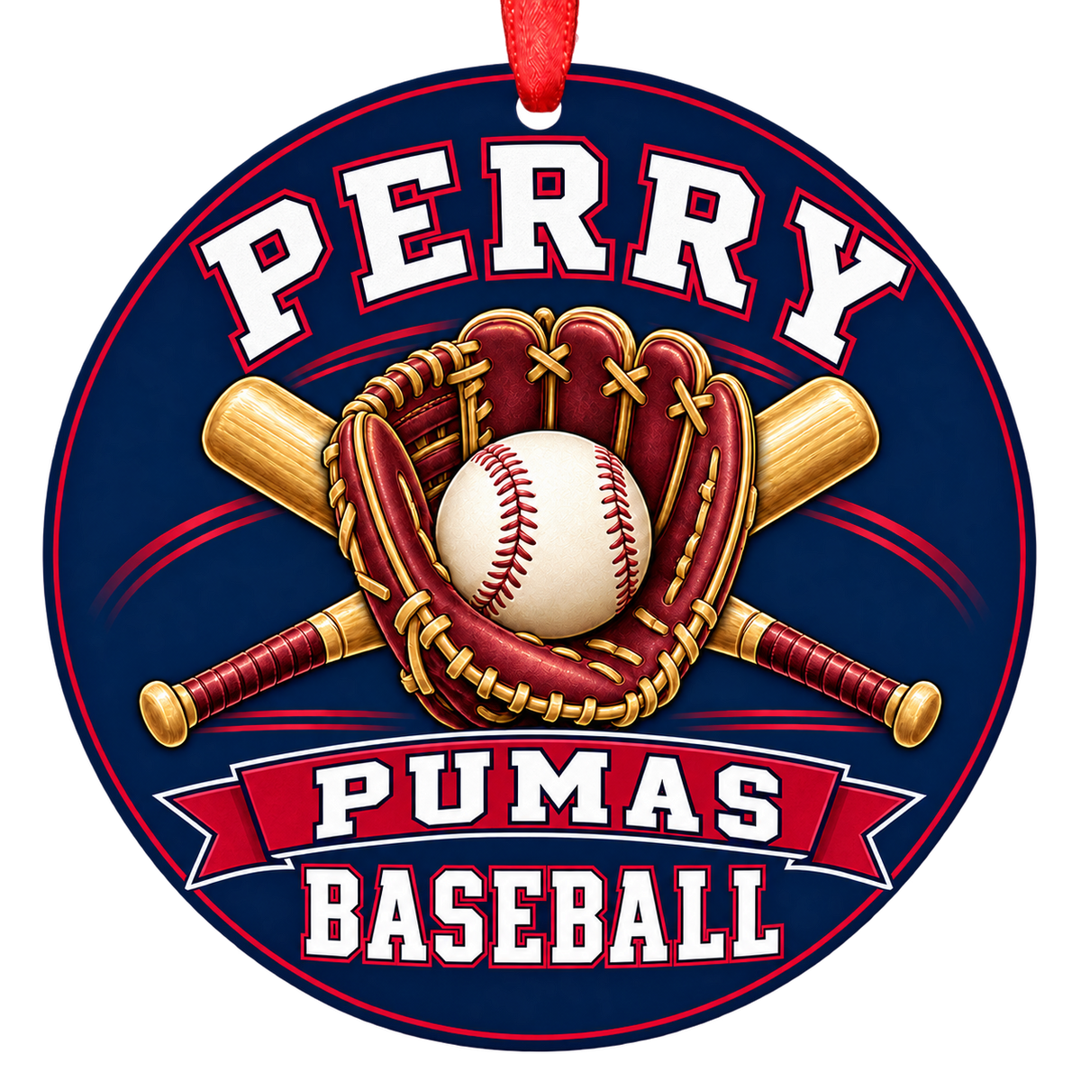 Perry Pumas baseball Christmas ornament, Glove and Bats design, Gilbert, Arizona