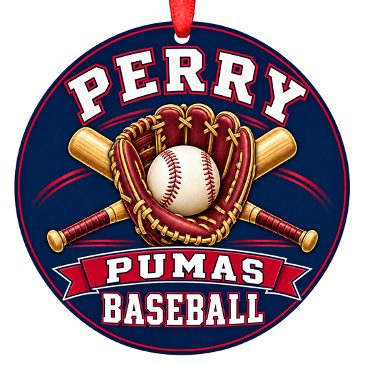 Perry Pumas baseball Christmas ornament, Glove and Bats design, Gilbert, Arizona