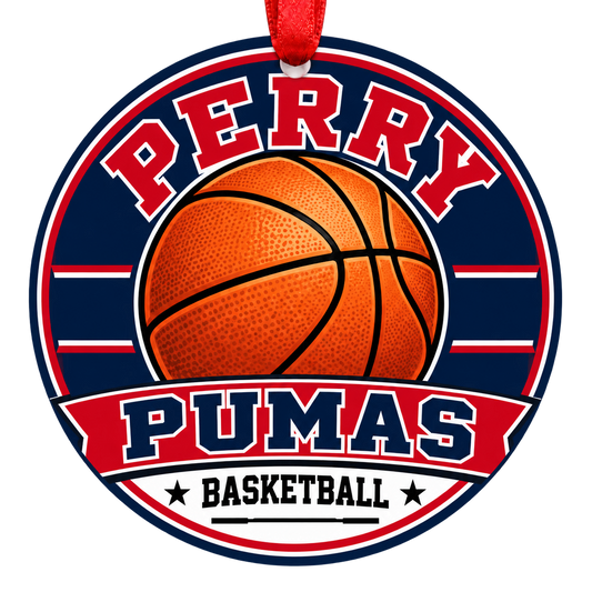 Perry Pumas basketball Christmas ornament, Classic design, Gilbert, Arizona