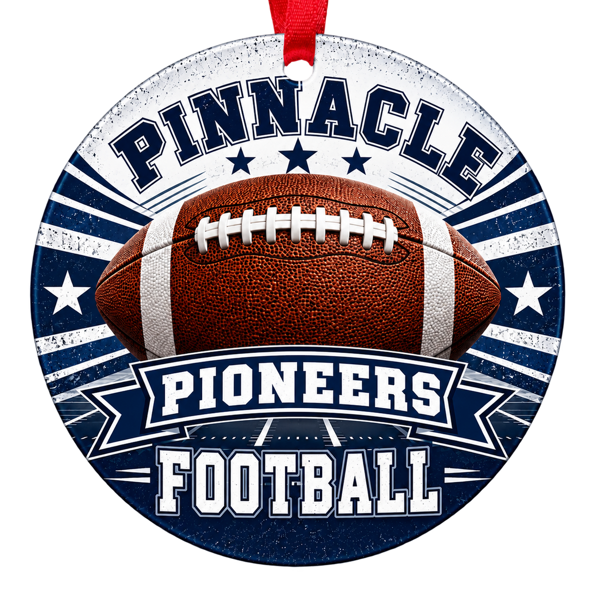 Pinnacle High School Pioneers football Christmas ornament in navy blue and white, Phoenix, Arizona