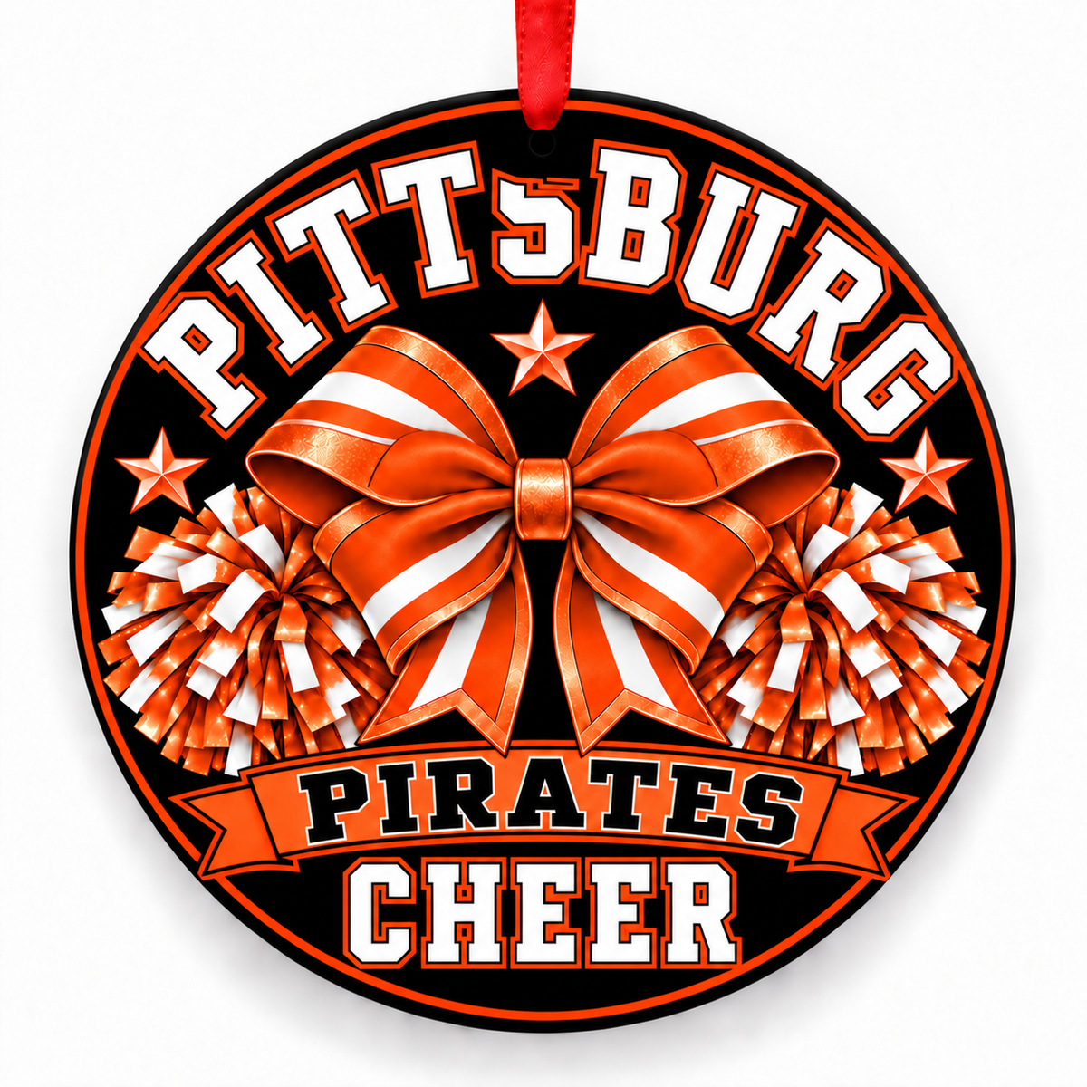 Pittsburg Senior High Pirates cheer ornament – Bow and Pom-Poms