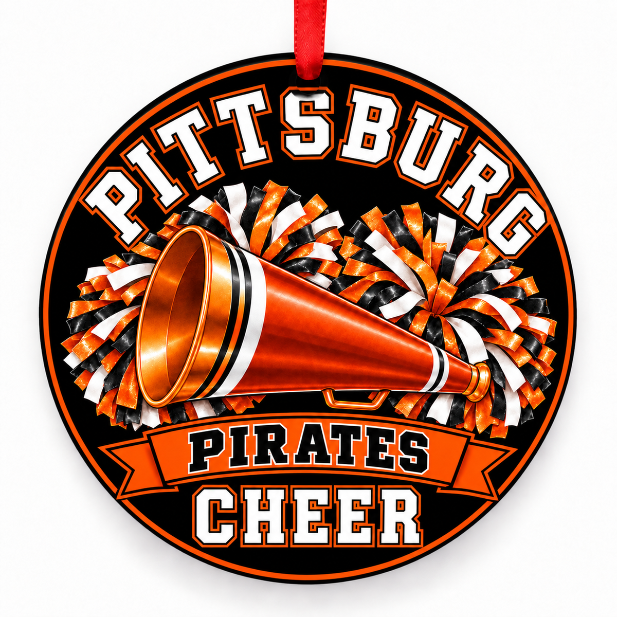 Pittsburg Senior High Pirates cheer ornament – Megaphone and Pom-Poms