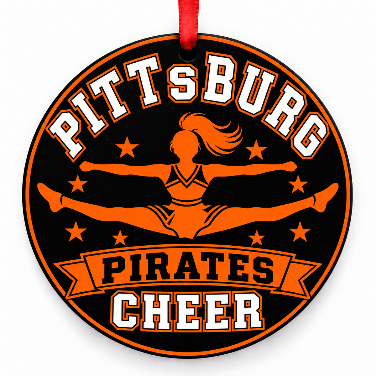 Pittsburg Senior High Pirates cheer ornament – Toe-Touch Jump