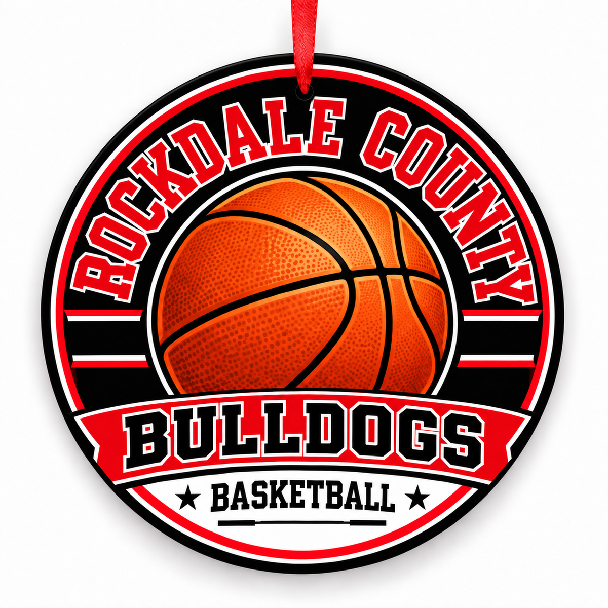Rockdale County High School Bulldogs basketball Christmas ornament mockup