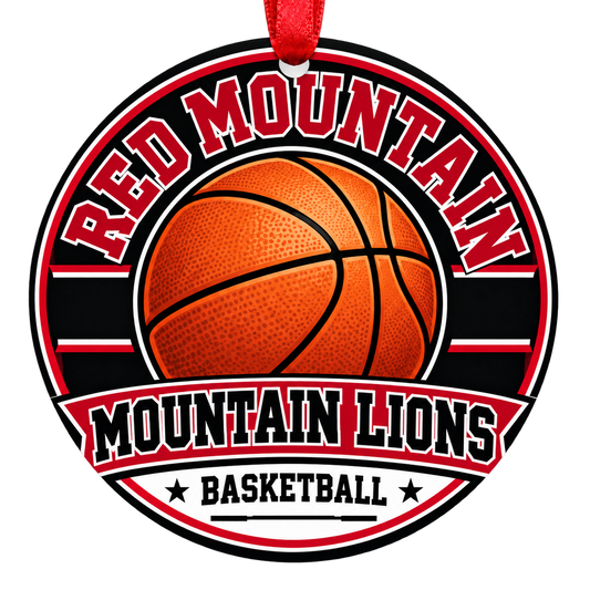 Red Mountain Mountain Lions basketball Christmas ornament, Classic design, Mesa, Arizona