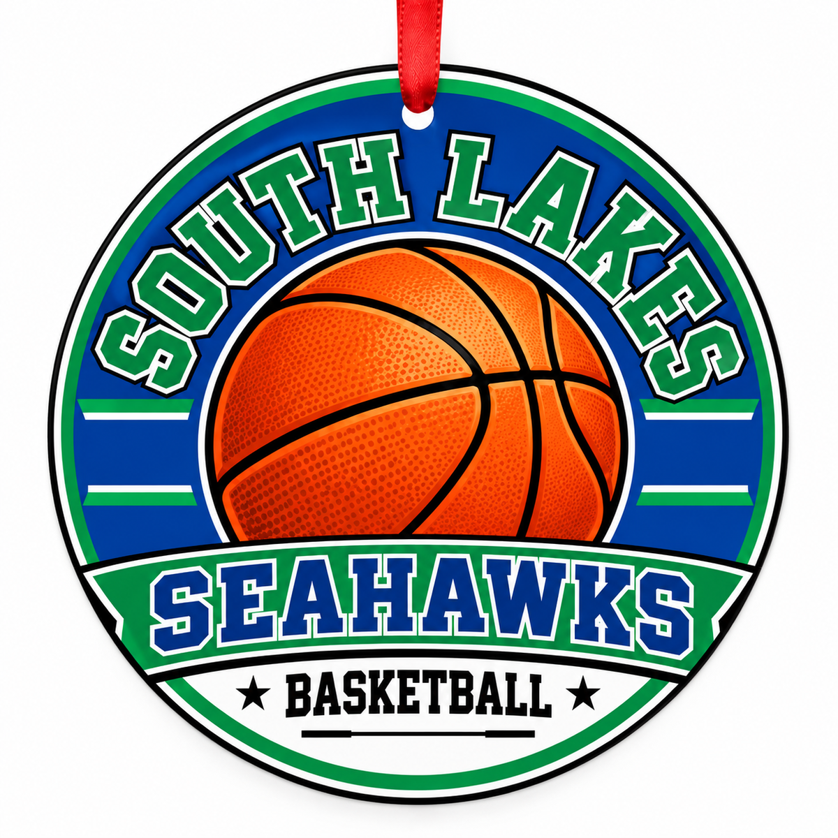 South Lakes High School Seahawks basketball Christmas ornament, Reston VA