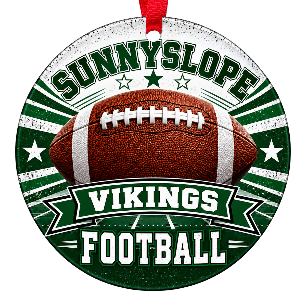 Sunnyslope High School Vikings football Christmas ornament in green and white, Phoenix, Arizona