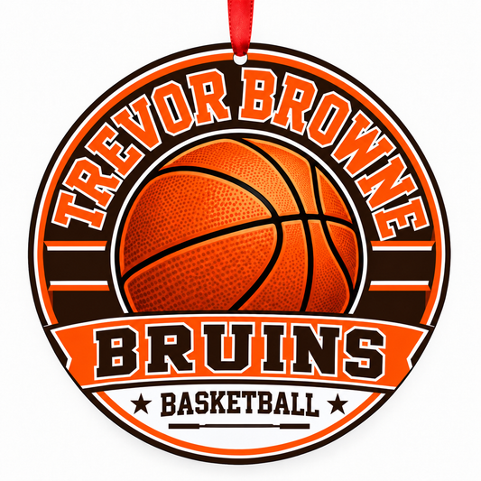 Trevor Browne High School Bruins basketball Christmas ornament mockup