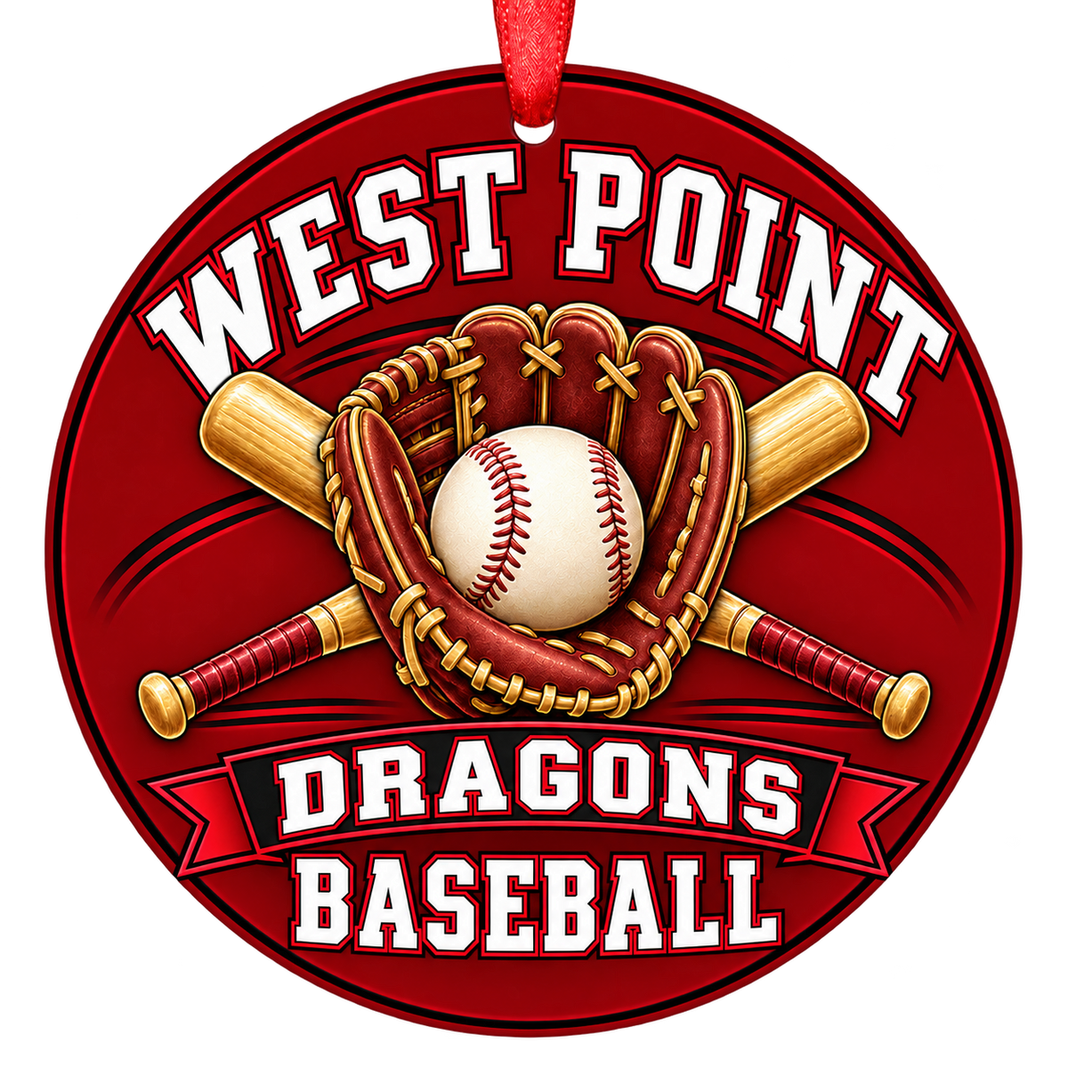 West Point Dragons baseball Christmas ornament, Glove and Bats design, Avondale, Arizona