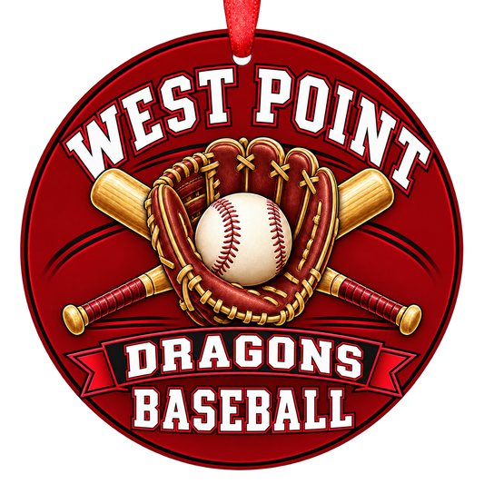 West Point Dragons baseball Christmas ornament, Glove and Bats design, Avondale, Arizona
