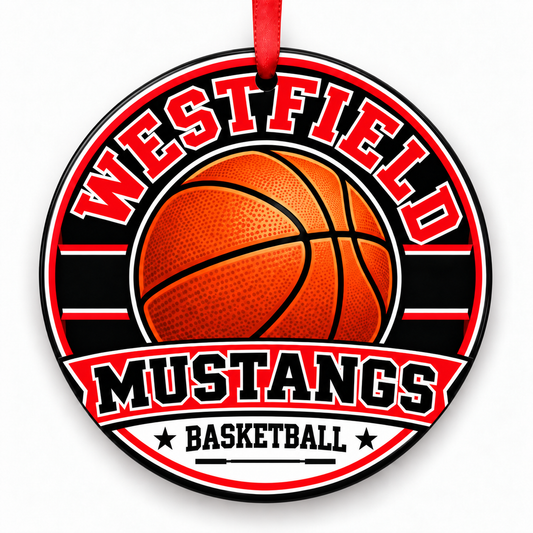 Westfield High School Mustangs basketball Christmas ornament