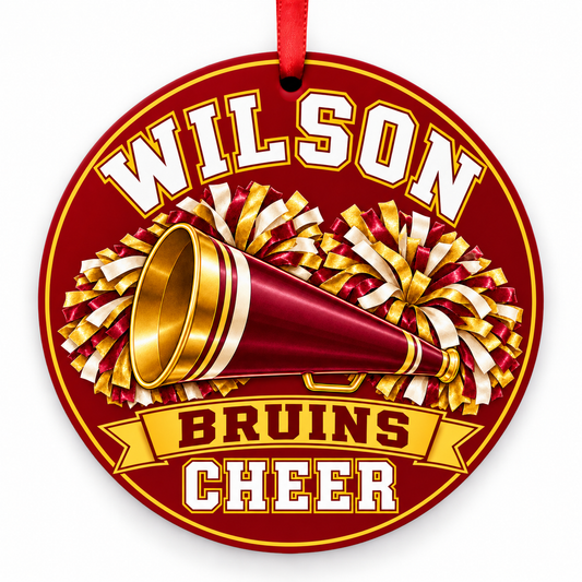 Wilson High School Bruins cheer ornament – Megaphone and Pom-Poms